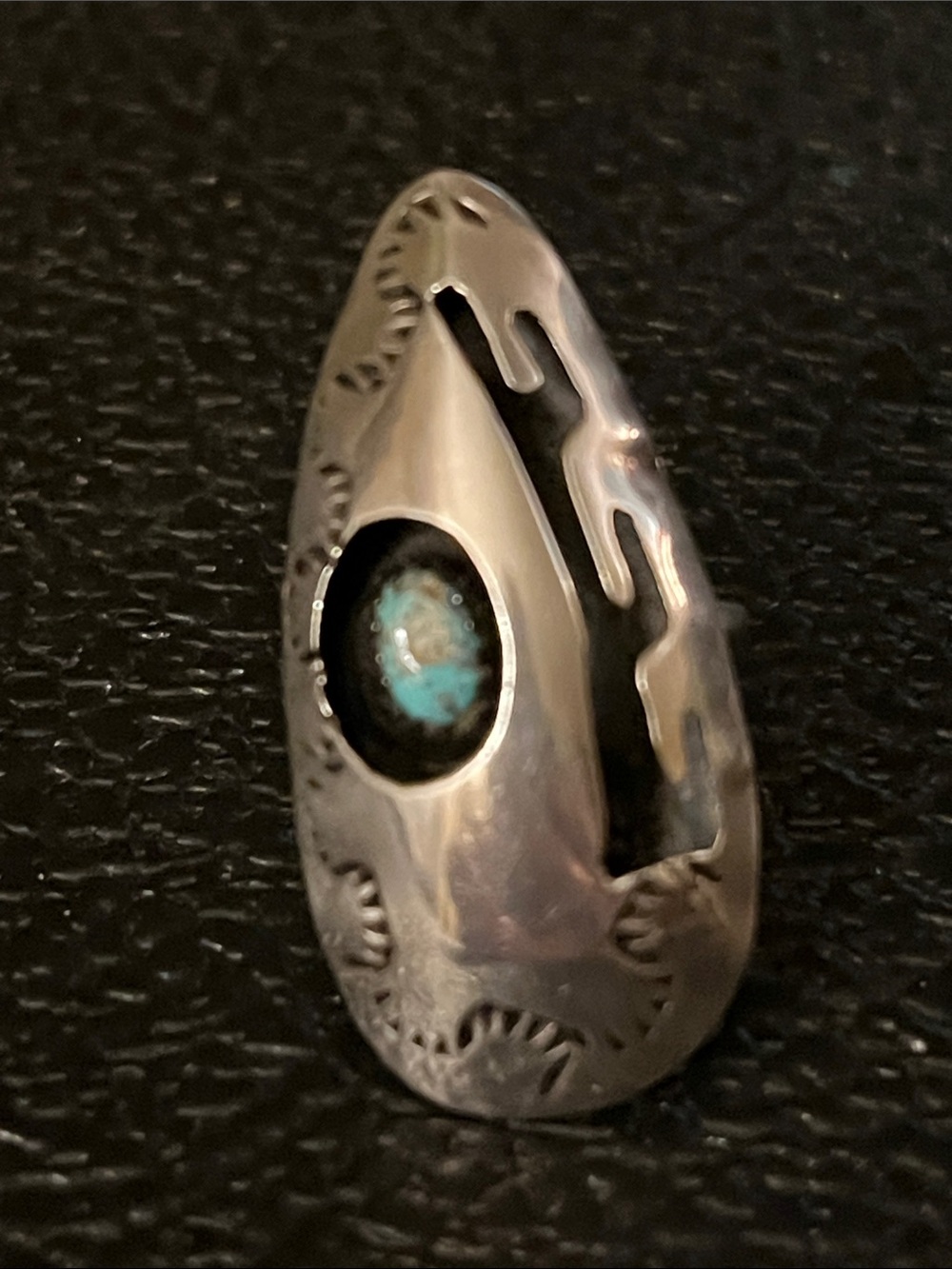 unusual vintage shadowbox and silver overlay Native American ring